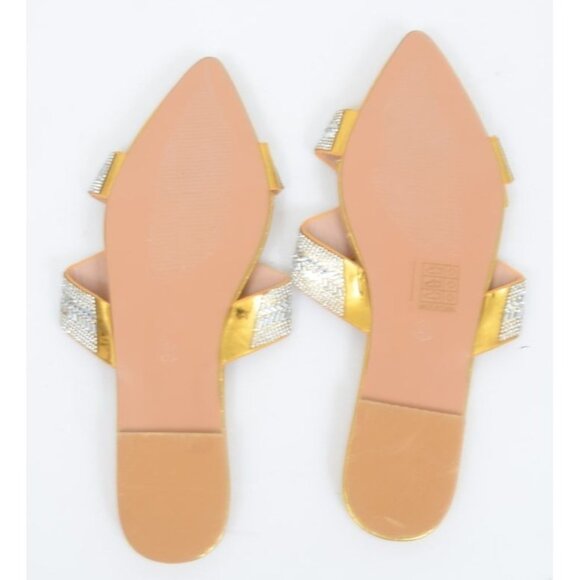 NEW Metallic Gold Rhinestones Sparkly Pointed Toe Flat Sandals Formal Flat US 10 - Picture 9 of 10
